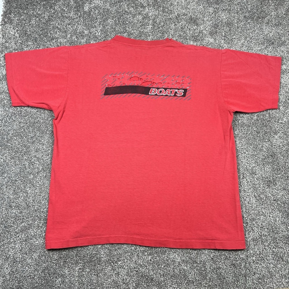 Vintage 80s 90s Tracker Boats Single-Stitch T-Shirt Distressed Faded Red Fishing - Picture 2 of 8